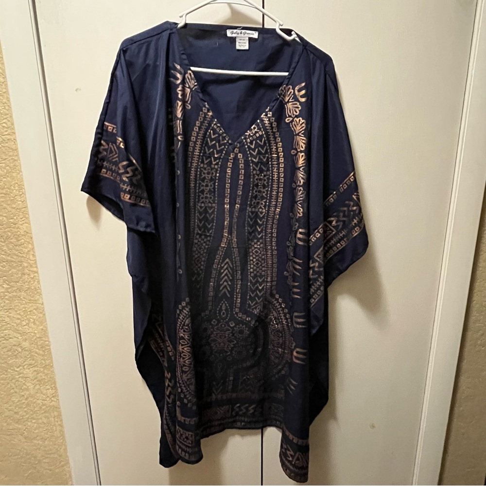 Blue and Gold Embellished Mumu/ Resort Dress